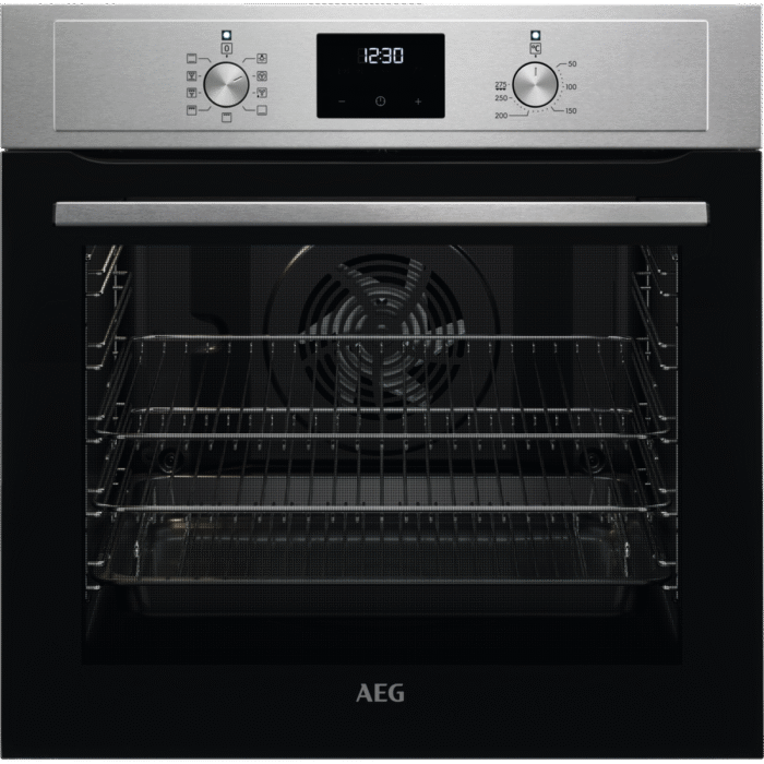 AEG 3000 Sreies BEX33501EM Surround Cook Electric Single Built in Oven with Retractable Dials in Stainless Steel - Image 1