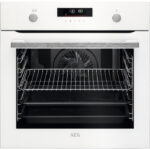 AEG 6000 Series BPS555060W Steam Bake Electric Single Built In Oven with Retractable Dials in White