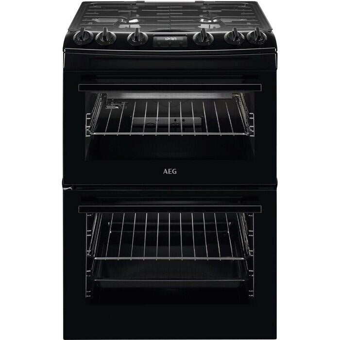 aeg-cgx6130acb-60cm-freestanding-gas-cooker-with-double-oven-in-1160976571 AEG CGX6130ACB 60cm Freestanding Gas Cooker with Double Oven in Black - Image 1