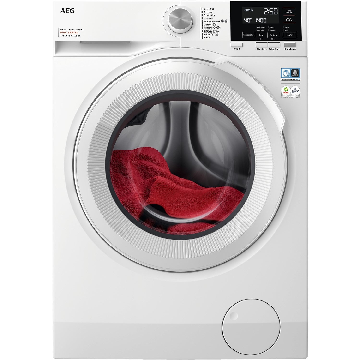 aeg-lwr7175m2b-series-7000-prosteam-1400-spin-7-5-kg-washer-dryer-white-1154214005 AEG LWR7175M2B Series 7000 ProSteam 1400 Spin 7+5 kg Washer Dryer White - Image 1