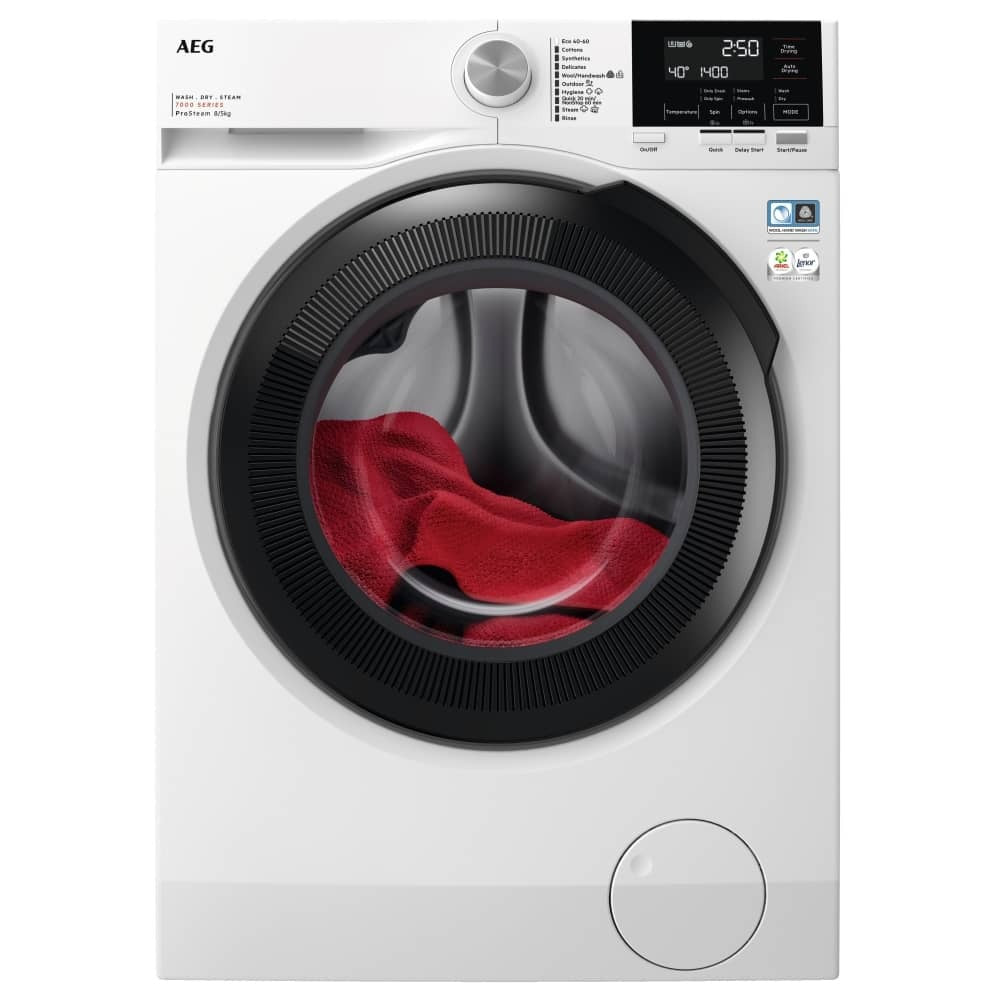 aeg-lwr7185m4b-series-7000-prosteam-8-5kg-1400-spin-washer-dryer-white-1154724214 AEG LWR7185M4B Series 7000 ProSteam 8+5kg 1400 Spin Washer Dryer White - Image 1