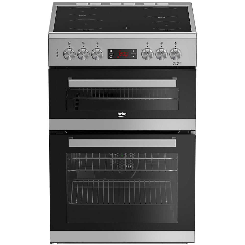 beko-edc634s-60cm-double-oven-electric-cooker-with-ceramic-hob-silver-1082389017 Beko EDC634S 60cm Double Oven Electric Cooker with Ceramic Hob - Silver - Image 1