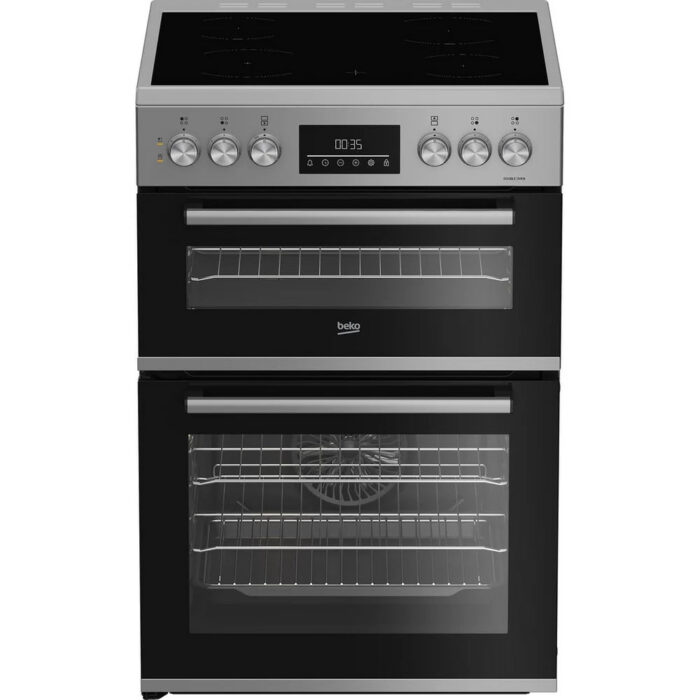 Beko EDC6731S 60cm Double Oven Electric Cooker with Vitroceramic Hob Silver - Image 1