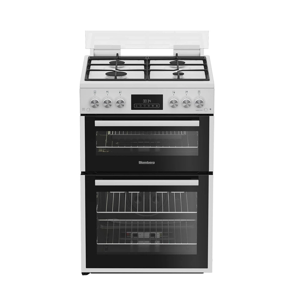 blomberg-ggrn655w-60cm-freestanding-double-oven-gas-cooker-white-1155135411 Blomberg GGRN655W 60cm Freestanding Double Oven Gas Cooker White - Image 1