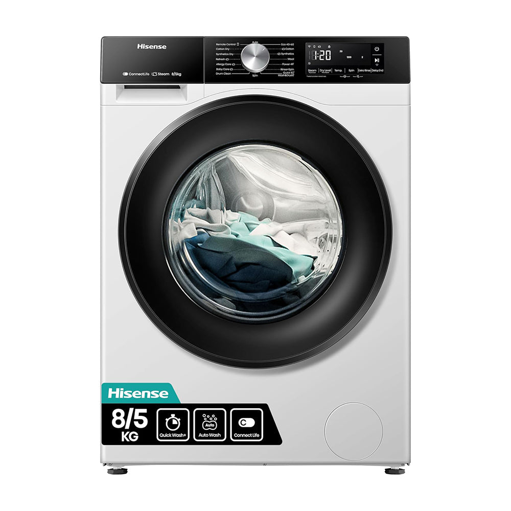 hisense-wd3s8043bw3-3s-series-8-5kg-1400-spin-wifi-enabled-washer-dryer-white-1167858892 Hisense WD3S8043BW3 3S Series 8+5kg 1400 Spin WiFi-enabled Washer Dryer White - Image 1