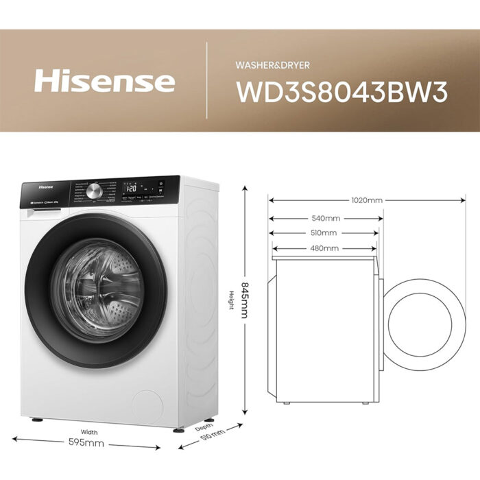 Hisense WD3S8043BW3 3S Series 8+5kg 1400 Spin WiFi-enabled Washer Dryer White - Image 12