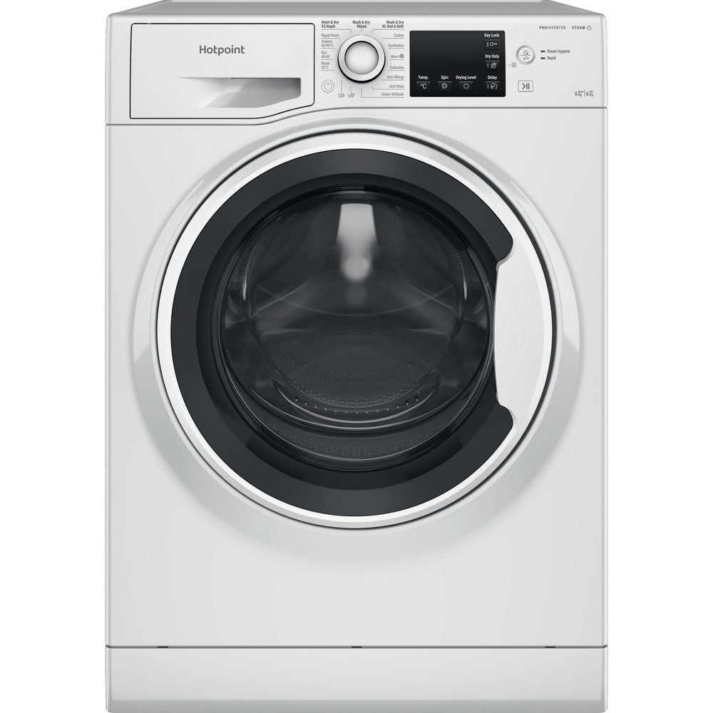 hotpoint-ndb8635wuk-8-6kg-washer-dryer-with-1400-spin-white-1082406355 Hotpoint NDB8635WUK 8+6KG Washer Dryer with 1400 Spin White - Image 1