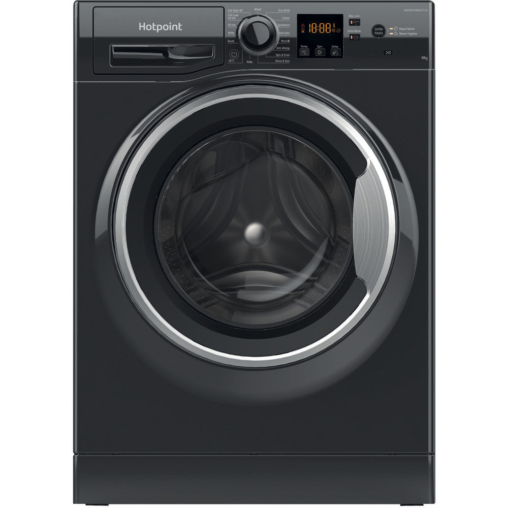 hotpoint-nswf946bsuk-9kg-1400-spin-washing-machine-black-black-1082406870 Hotpoint NSWF946BSUK 9Kg 1400 Spin Washing Machine Black - Image 1