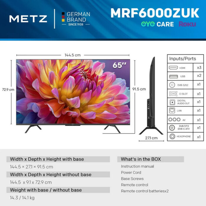 Metz 65MRF6000ZUK 65 Inch MRF6000Z 4K Ultra HD HDR DLED Smart TV with Freely 2025 - Image 2