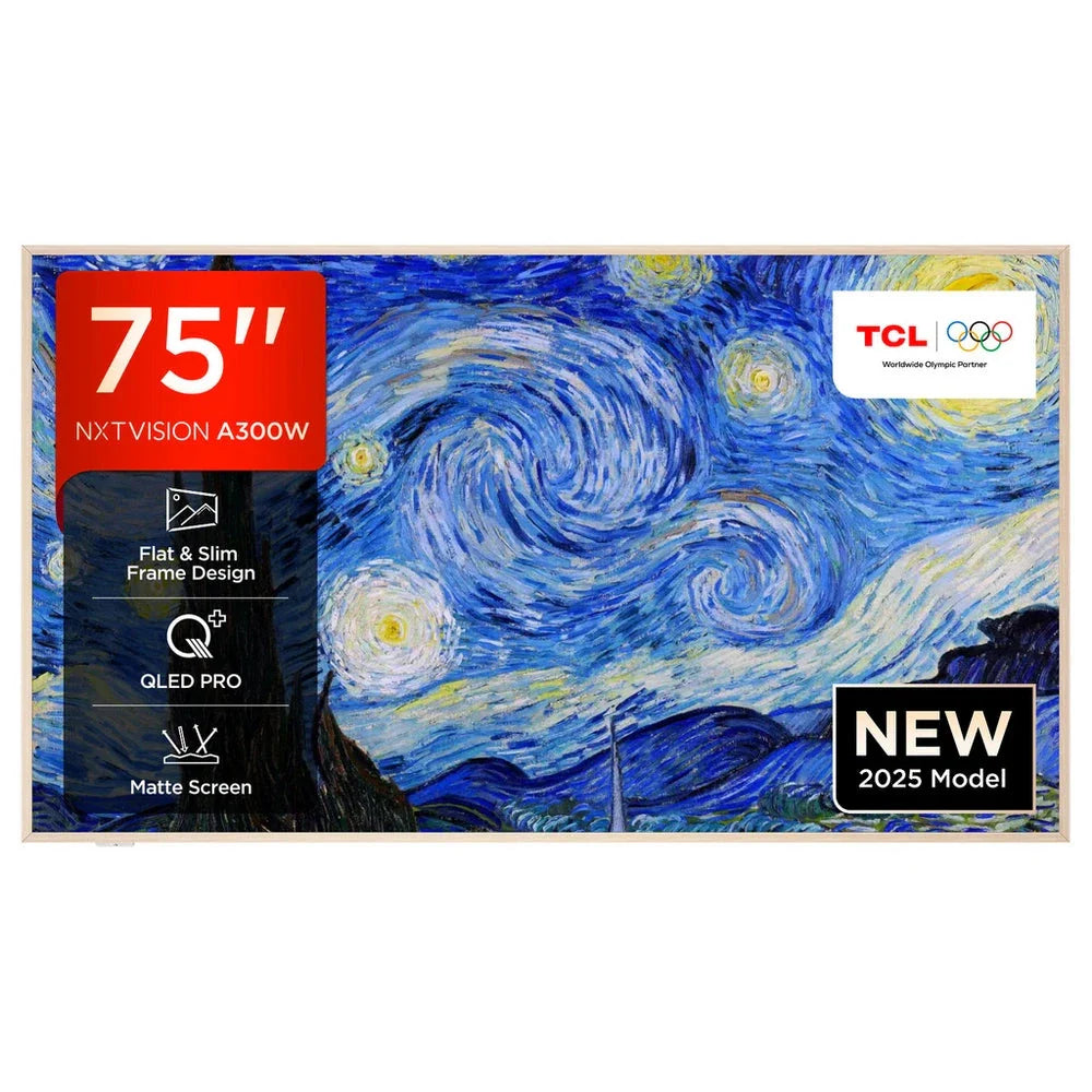 tcl-75a300w-uk-75-inch-nxtvision-a300w-4k-ultra-hd-qled-pro-hdr-google-frame-tv-2025-75-inch-1192209190 TCL 75A300W-UK 75 Inch NXTVISION A300W 4K Ultra HD QLED PRO HDR Google Frame TV 2025 - Image 1