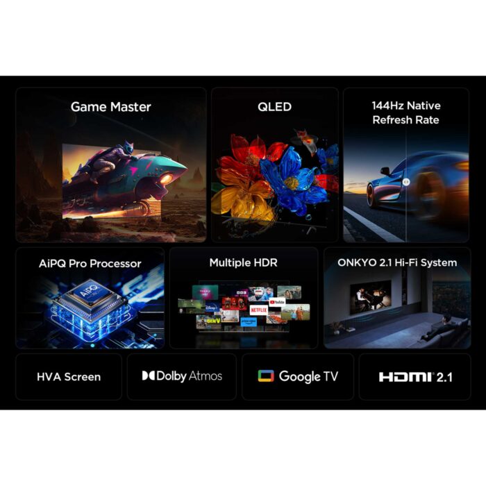 TCL 75T8C-UK 75 Inch T8C 4K QLED Ultra HD HDR Smart Google TV with 144Hz Motion Clarity Pro and Onkyo 2.1 sound 2025 - Image 2