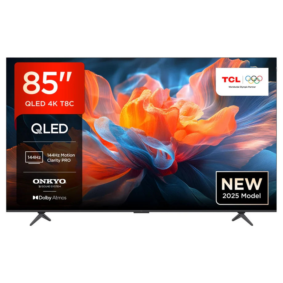tcl-85t8c-uk-85-inch-t8c-4k-qled-ultra-hd-hdr-smart-google-tv-with-144hz-motion-clarity-pro-and-onkyo-2-1-sound-2025-85-inch-1155980071 TCL 85T8C-UK 85 Inch T8C 4K QLED Ultra HD HDR Smart Google TV with 144Hz Motion Clarity Pro and Onkyo 2.1 sound 2025 - Image 1